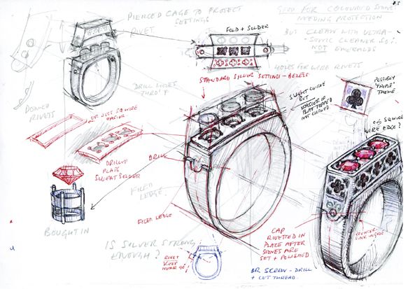 Hand-drawn jewelry concept sketch — ring design ideation